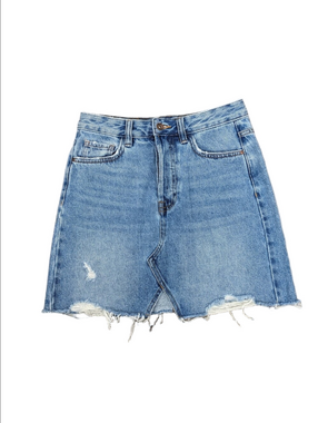 Zara Women's Denim Mini Skirt Size Small Raw Hem Button Fly